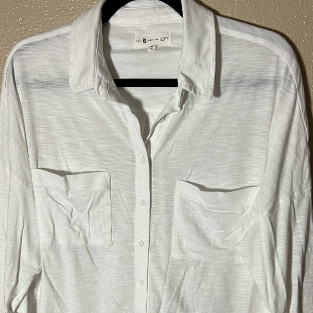 Lou & Grey White Casual Button Down Shirt Relaxed Fit - Picture 4 of 5
